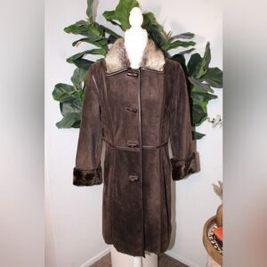 Ellen Tracy Brown Faux Fur Trimmed Coat